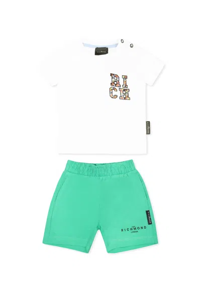 Richmond Light Blue Suit For Baby Boy With Logo In White