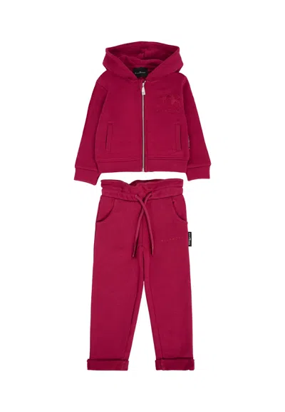 Richmond Red Suit For Baby Girl With Logo In Burgundy
