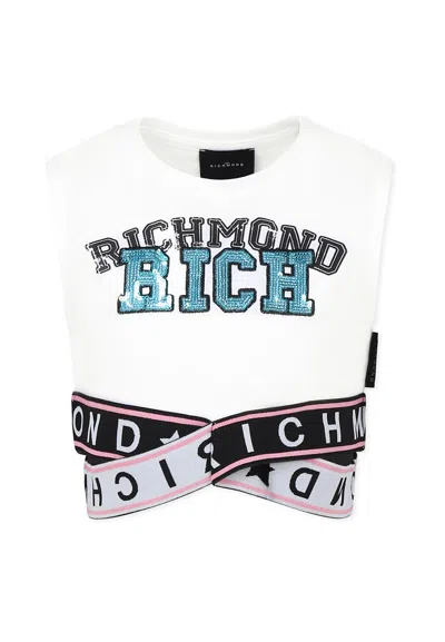 Richmond Kids' White Crop Top For Girl With Logo
