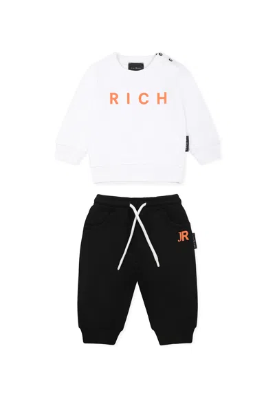 Richmond White Suit For Baby Boy With Logo In Black