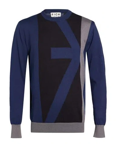 Richmond X Man Sweater Navy Size Xxl Cotton, Merino Wool In Blue