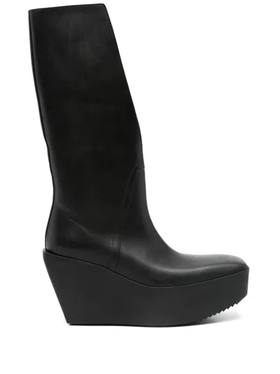 Rick Owens 110mm Leather Plaftorm Biker Boots In Black