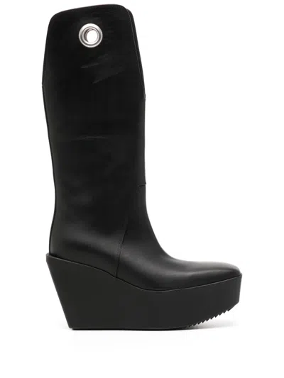 Rick Owens Black Sliver Platform Kowboy Boots In 09 Black
