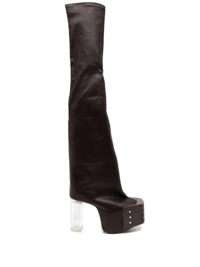 Rick Owens Leather Over The Knee Boots With Platform Sole 12cm In Black