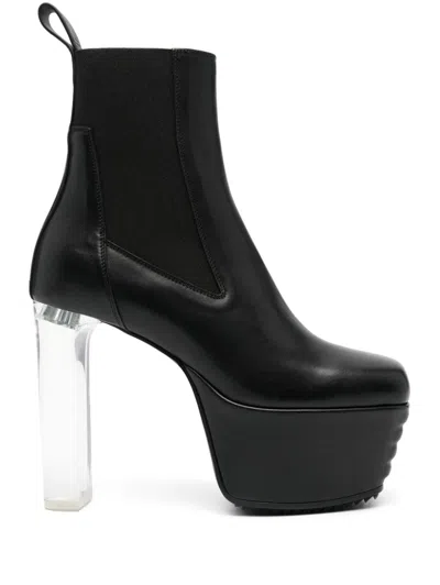Rick Owens Minimal Grill Beatle Leather Platform Ankle Boots In Black