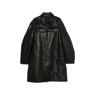 Rick Owens 2 Piece Mac Leather Longline Coat In Black