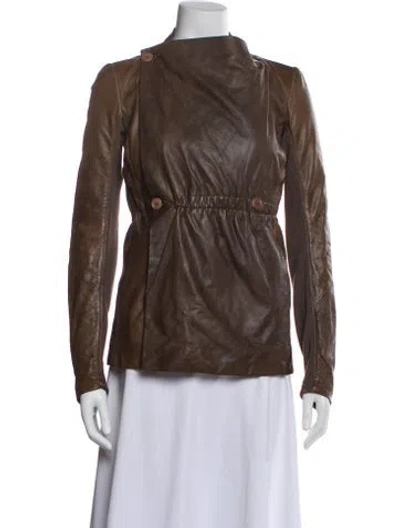 Pre-owned Rick Owens 2000's Lamb Leather Biker Jacket In Brown