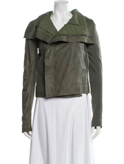 Pre-owned Rick Owens 2010's Leather Biker Jacket In Green