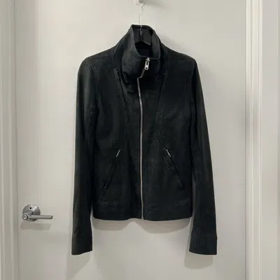 Pre-owned Rick Owens $2600 Value  Lambskin Suede Geo Leather Jacket In Blue