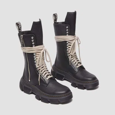 Pre-owned Rick Owens 31750001  Dr. Martens 1918 Dmxl Calf Length Boot Black (men's)