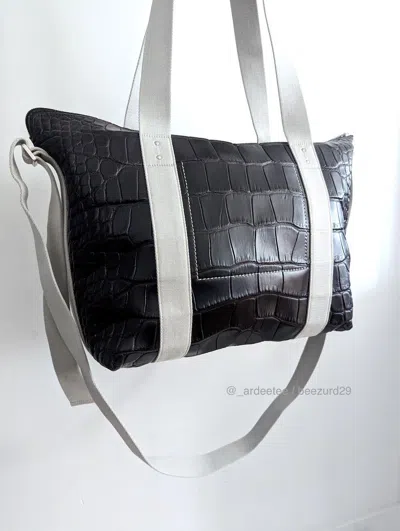 Pre-owned Rick Owens $50k Crocodile Jumbo Scale Trolley Tote Bag In Black