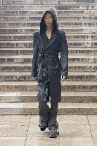 Pre-owned Rick Owens $7200 Runway Leather Drella Hooded Coat 50/l