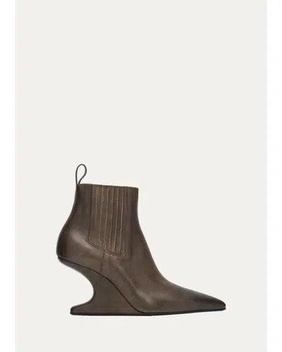 Rick Owens Cantilever 80 Curved Leather Wedge Ankle Boots In Brown