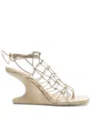 Rick Owens Gold Hollywood Web Cantilever Heeled Sandals In Brown