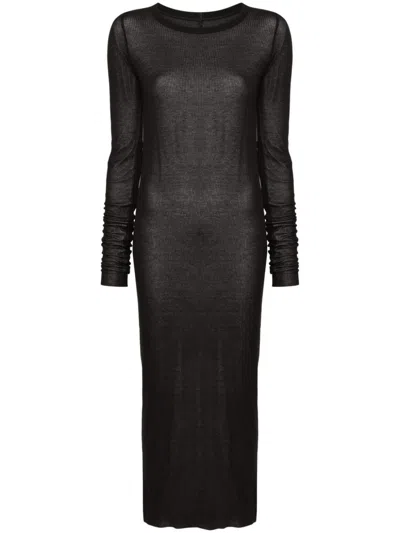 Rick Owens Ribbed-knit Midi Dress In Black