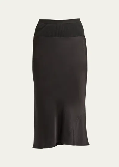 Rick Owens A-line Bias Satin Midi Skirt In Dark Dust
