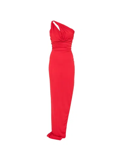 Rick Owens Aaliyah One-shoulder Draped Maxi Gown In Red