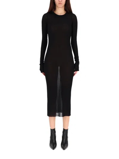 Rick Owens Abito Midi A Maniche Lunghe In Black