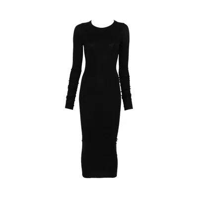 Pre-owned Rick Owens Abito Rib Long-sleeve Dress 'black' | Women's Size 40