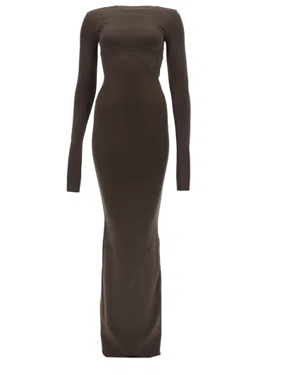 Rick Owens Black High Neckline Back Slit Gown In Brown