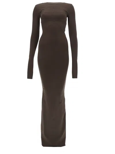 Rick Owens Black High Neckline Back Slit Gown In Brown