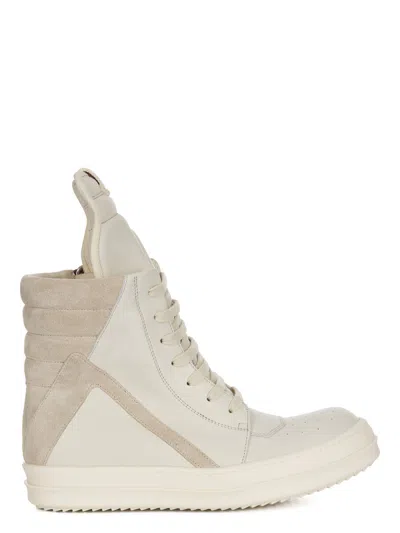 Rick Owens Above-the-ankle Geobasket Sneakers With Shark-tooth Bumper Sole In White
