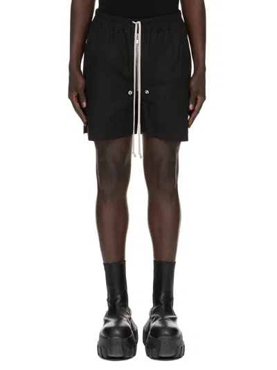 Rick Owens Above-the-knee Poplin Mini Shorts With Drawstring Waist In Nero