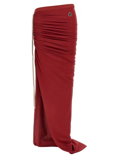 Rick Owens Ruched Cotton Jersey Skirt In Red