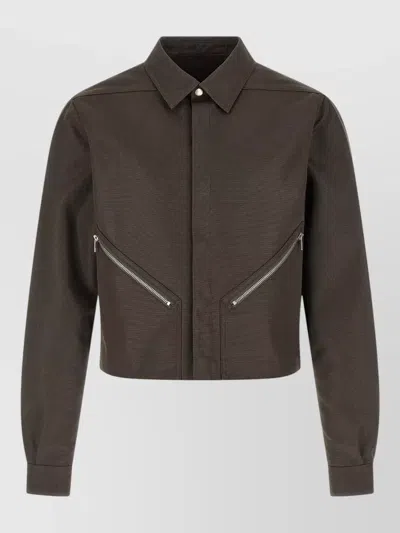 Rick Owens Alice Cropped Shirt Jacket Zipped Pockets In Brown
