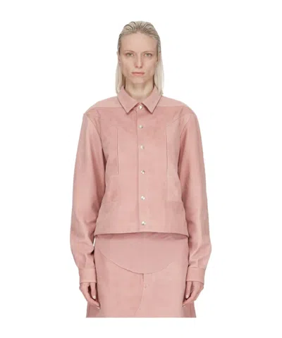 Rick Owens Alice Strobe Leather Shirt In Pink