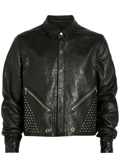 Rick Owens Alice Studded Grained Leather Jacket In Black