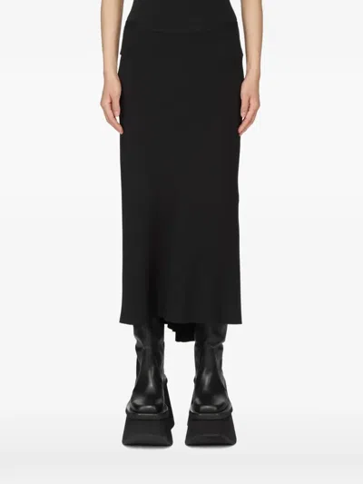 Rick Owens Elasticated Waist Ribbed Panel Mini Skirt With Bias Cut And Asymmetric Hem In Black