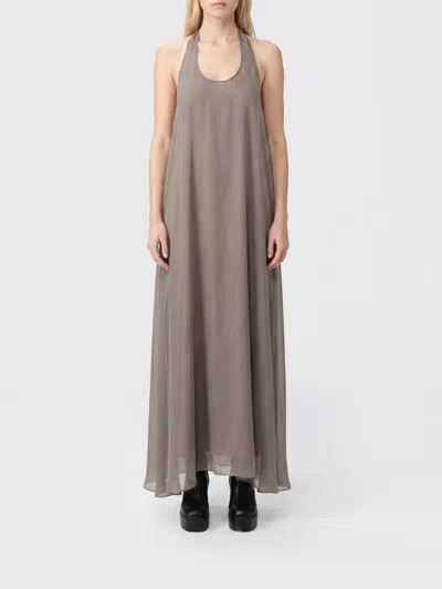 Rick Owens A-line Halterneck Midi Dress In Pure Silk In Brown