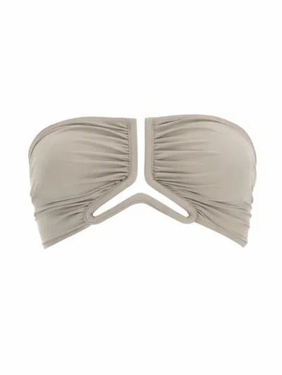 Rick Owens Allanah Bandeau Ruched Bikini Top In Gray