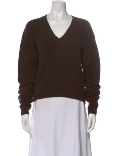 Pre-owned Rick Owens Alpaca V-neck Sweater In Brown