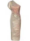 Rick Owens Amira Asymmetric Midi Dress In Metallic
