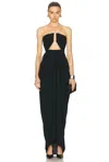 Rick Owens Denim Strapless Ruched Floor Length Dress In Black