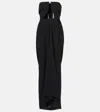 Rick Owens Denim Strapless Ruched Floor Length Dress In Black