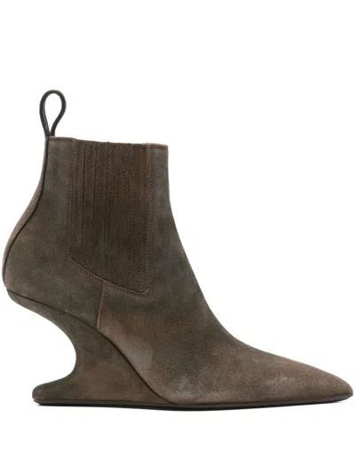 Rick Owens Ankle Boots With 8 Cm Cantilever Heel In Brown