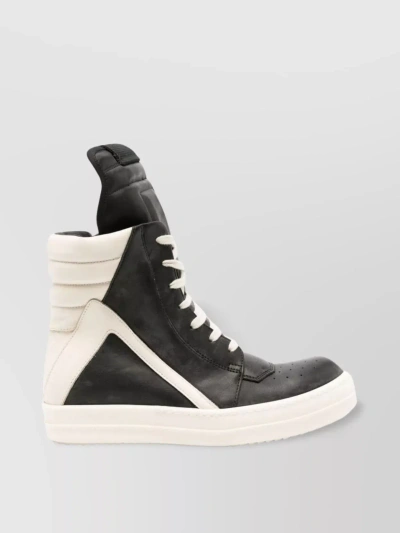 Rick Owens Ankle High Leather Sneakers In Grey