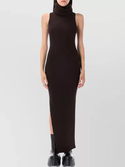 RICK OWENS ANKLE LENGTH RIBBED TURTLENECK DRESS