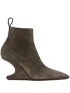 Rick Owens Sculptural Suede Ankle Boots With Pointed Toe In Brown