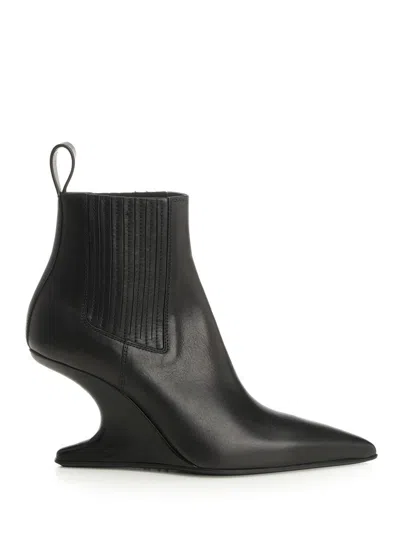 Rick Owens Ankle Sharp In Washed Calf Leather Boots Black