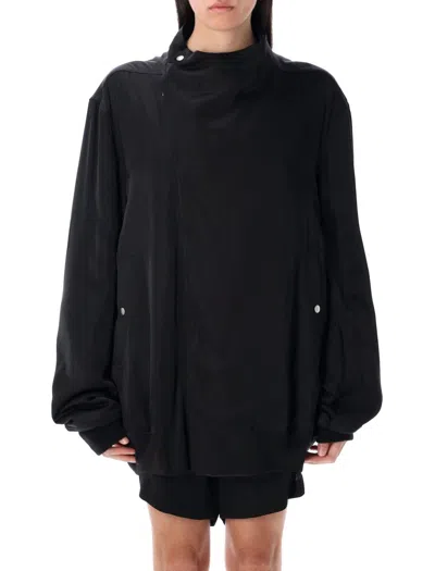 RICK OWENS RICK OWENS ANTHEM JACKET WITH ROUNDED FUNNEL NECK AND OFF-CENTRE ZIPPER