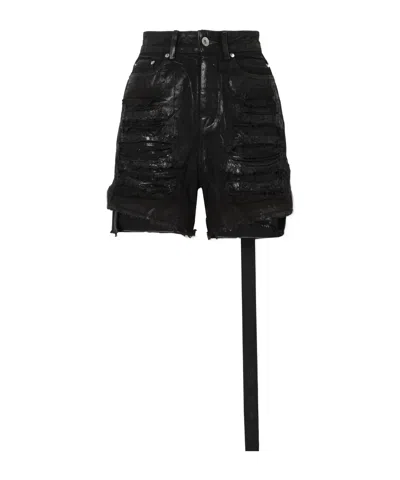 Rick Owens Antique Metallic Coating Shorts In Black