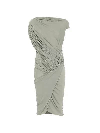 Rick Owens Ares Draped Midi Dress In Gray