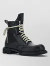 Rick Owens Low Army Black Ankle Boots With Decorative Oversize Laces And Lug Sole In Leather Man In Black