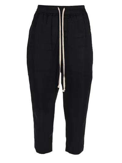 Rick Owens Astaires Cupro Dropped Crotch Cropped Pants In Black