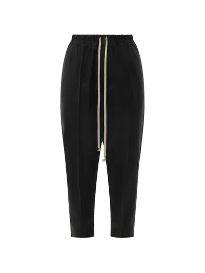 Rick Owens Pressed-crease Drawstring Cropped Trousers In Black