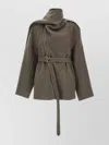 Rick Owens Asymmetric Belted Coat High Neck In Gray